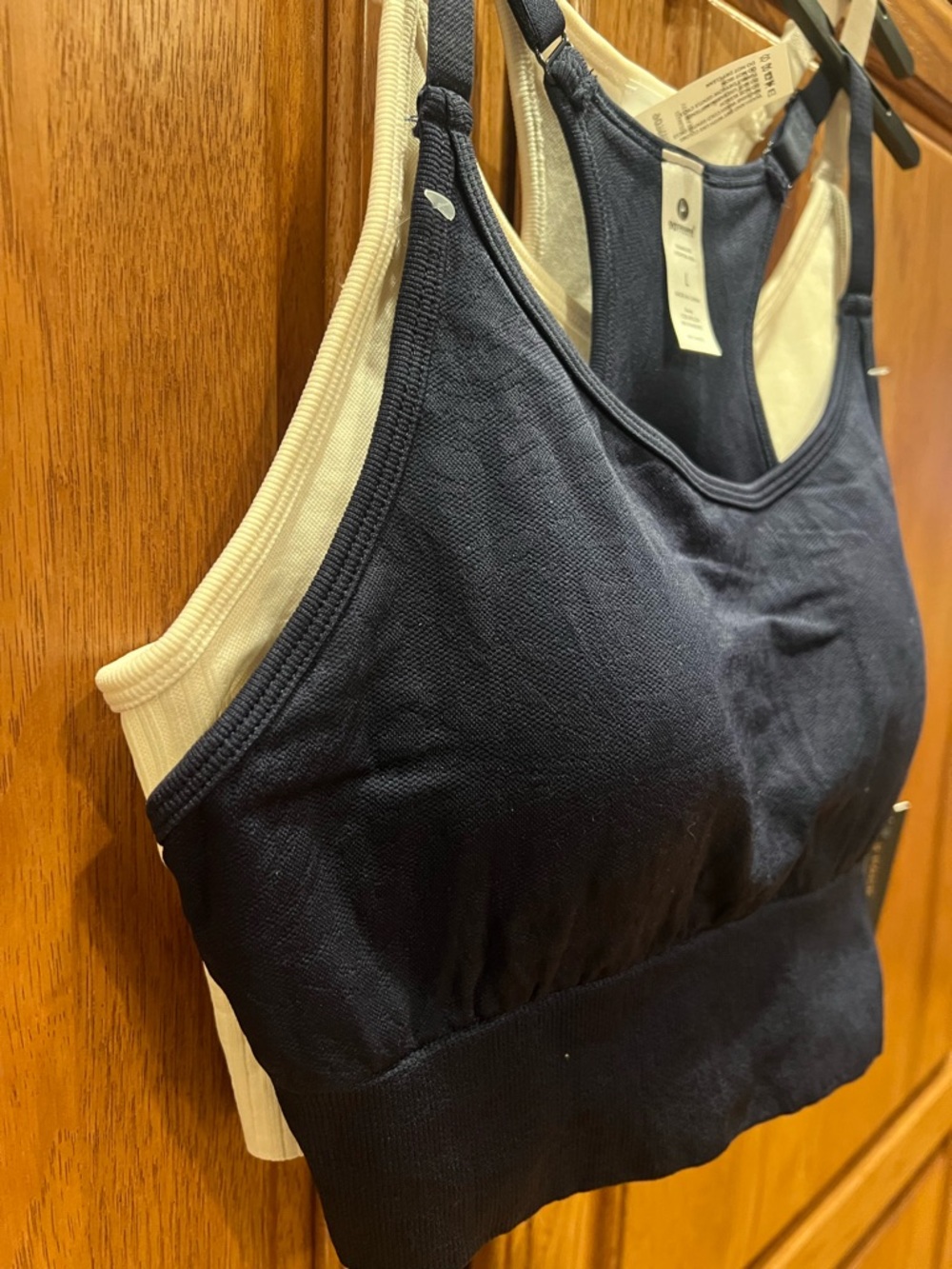90 Degree By Reflex Navy and Cream Dual-Layer Racerback Sports Bra - Picture 6 of 8